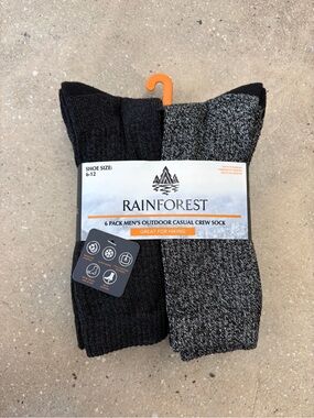 RAINFOREST Men's Outdoor Casual Crew Socks – Black & Charcoal Mix (6 Pack)